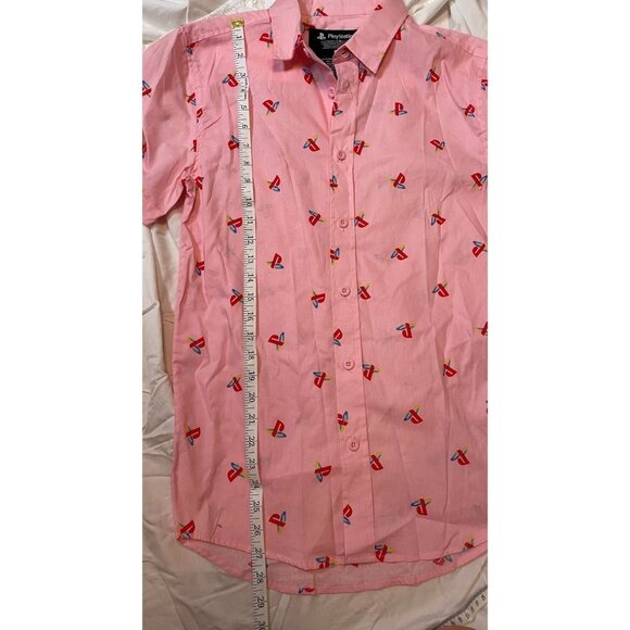 PlayStation Allover Logo Pink Button Down Collared Short Sleeved Blouse Sz S - Picture 7 of 9